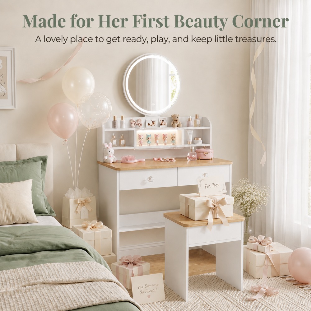 Perfect Gift for Her, Round Wo - Beauty Makeup Vanity Set ulasan dan harga